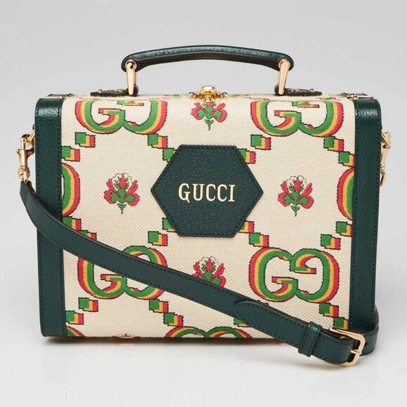 Gucci Green/Beige Canvas/Leather 100 Years Crossbody Box Bag - Picture 1 of 11